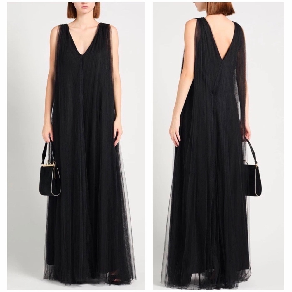 Fabiana Filippi floor length gown, black, layered tulle, Vneck size L